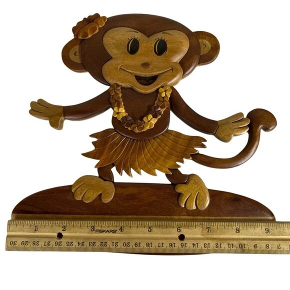 Hawaiian Monkey Hula Girl Big SurfBoard Handcrafted Wood Wall Hanging Art NWOT - Picture 5 of 6